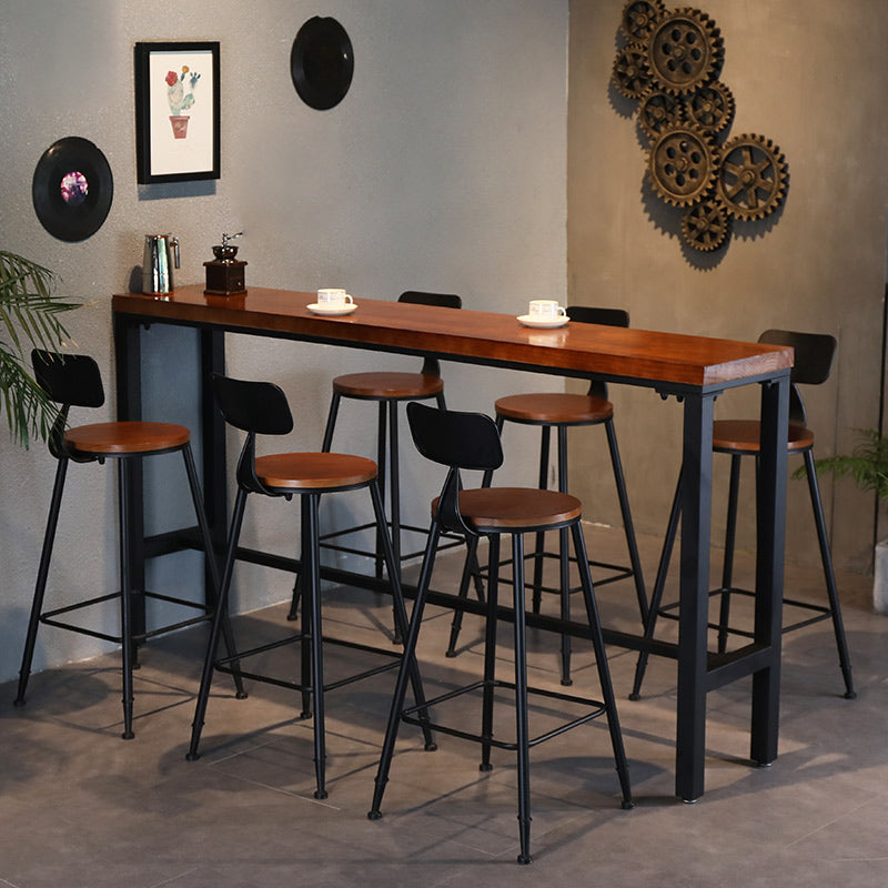 Industrial Bar Table Set 1/7 Pieces Solid Wood Rectangle Counter Table for Indoor