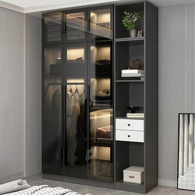 Modern Wardrobe Armoire Wood and Glass Wardrobe Closet for Home