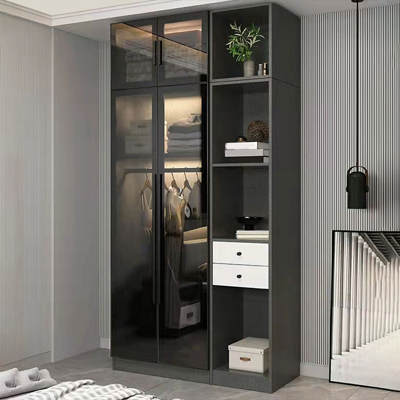 Modern Wardrobe Armoire Wood and Glass Wardrobe Closet for Home