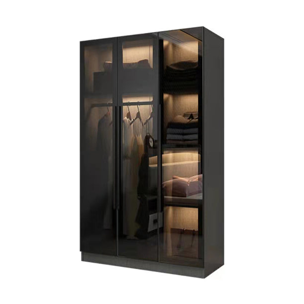 Modern Wardrobe Armoire Wood and Glass Wardrobe Closet for Home