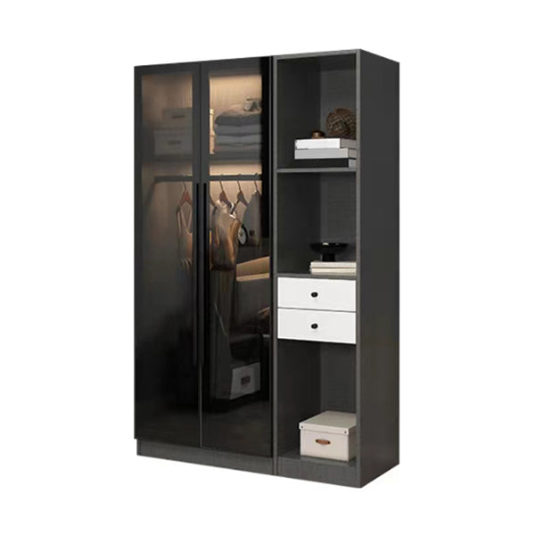 Modern Wardrobe Armoire Wood and Glass Wardrobe Closet for Home
