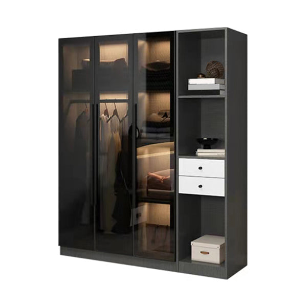 Modern Wardrobe Armoire Wood and Glass Wardrobe Closet for Home