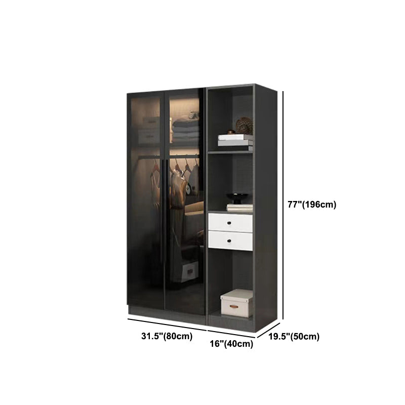Modern Wardrobe Armoire Wood and Glass Wardrobe Closet for Home