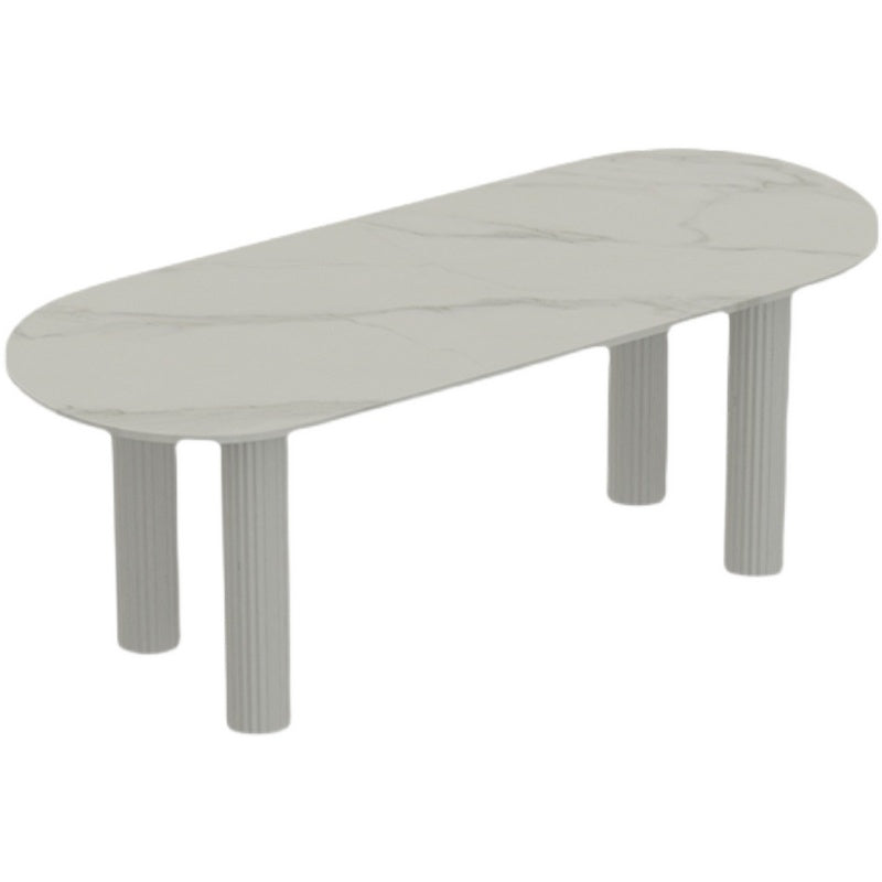 Stone Oval Dining Table Simple White Furniture with Solid Wood Double Pedestal