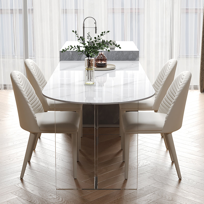 Stone Dining Table Home Dinner Furniture with Acrylic Double Pedestal for Small Apartment