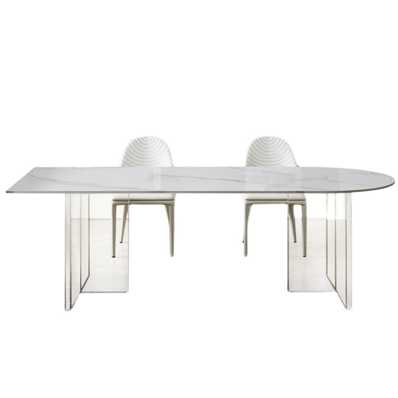 Stone Dining Table Home Dinner Furniture with Acrylic Double Pedestal for Small Apartment