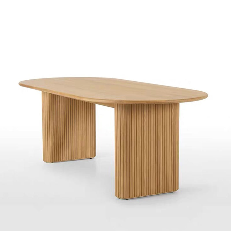 Modern Dinning Table Oval Solid Wood Furniture with Double Pedestal for Coffee