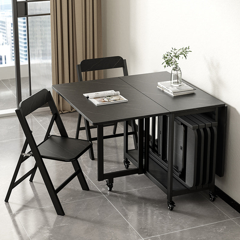 Black Rectangle Dining Set 1/2/3/4/5/7 Pcs Folding Dining Table Set with Chairs