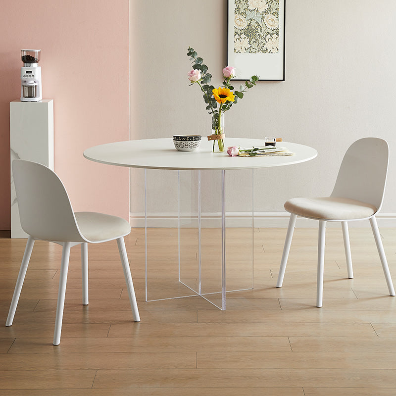 Modern Dining Set 1/3/4/5 Pcs Round Dining Table with Side Chairs in White