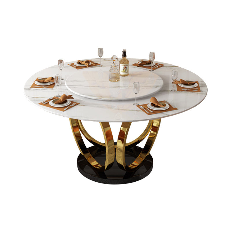Contemporary Round Turntable Faux Leather Dining Set Stone 1/4/7 Pieces Dining Furniture