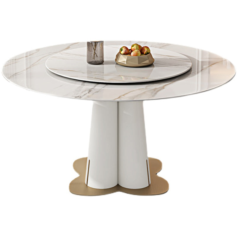 Nordic Glam Style Sintered Stone Round Table Set 1/3/5/6/7 Pieces Dining Set