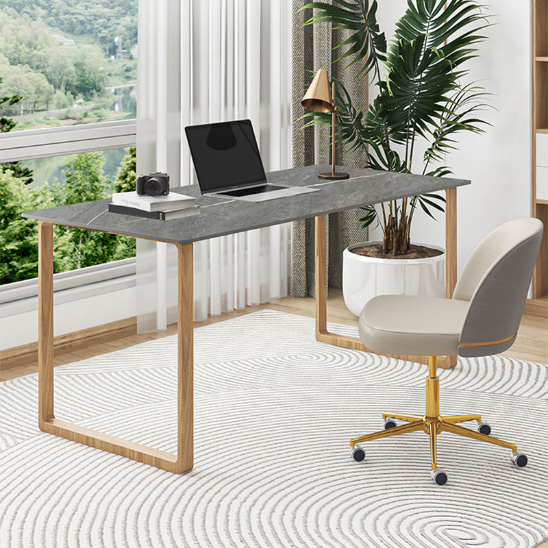 Contemporary Stone Writing Desk 29.52" H Sled Rectangular Office Desk for Home