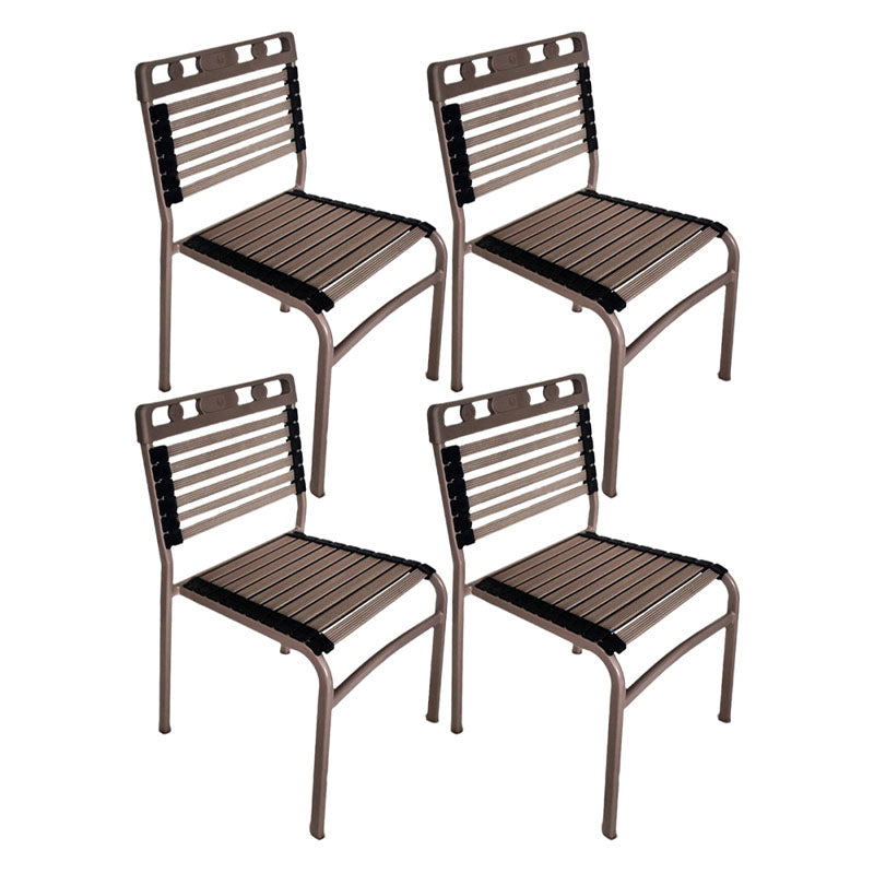 Armless Mid Back Office Chair No Wheels Brown Aluminum Desk Chair