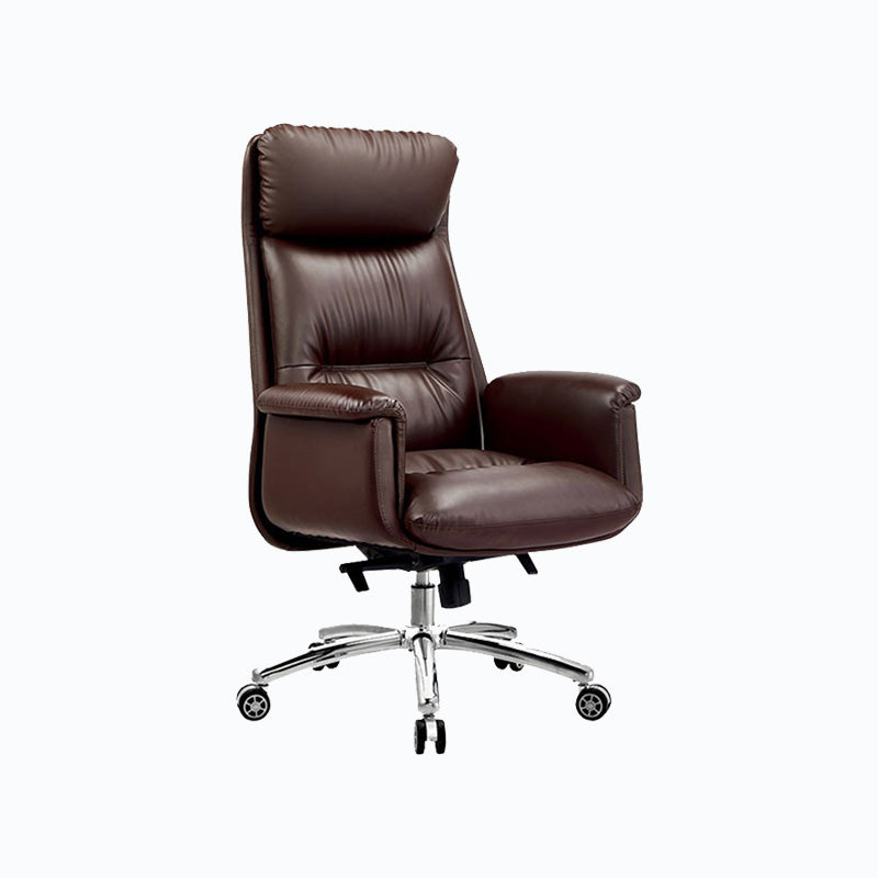 Steel Base Leather Office Chair High Back Upholstered Desk Chair with Wheels