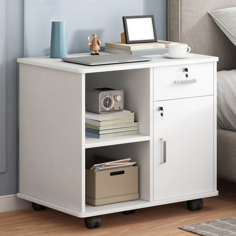Modern Imitation Wood Bed Cabinet Drawer Lock Included Nightstand with Wheel