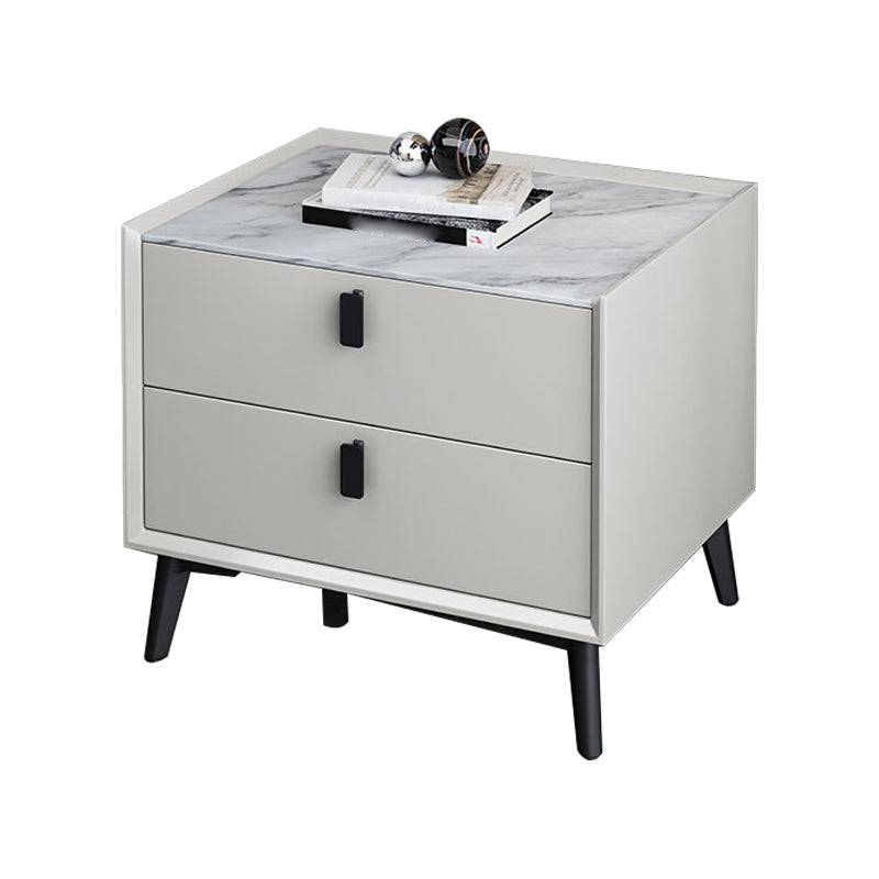 18 Inch H Night Table Modern 2-Drawer Stone Top Nightstand with Legs