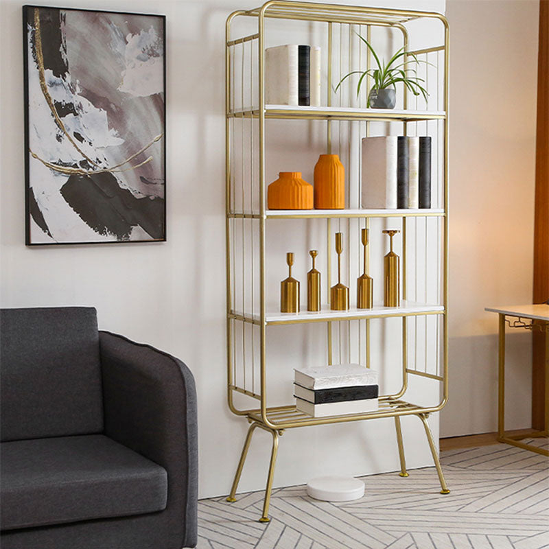 12" W Metal Frame Bookshelf Modern Black / Gold Open Storage Bookcase