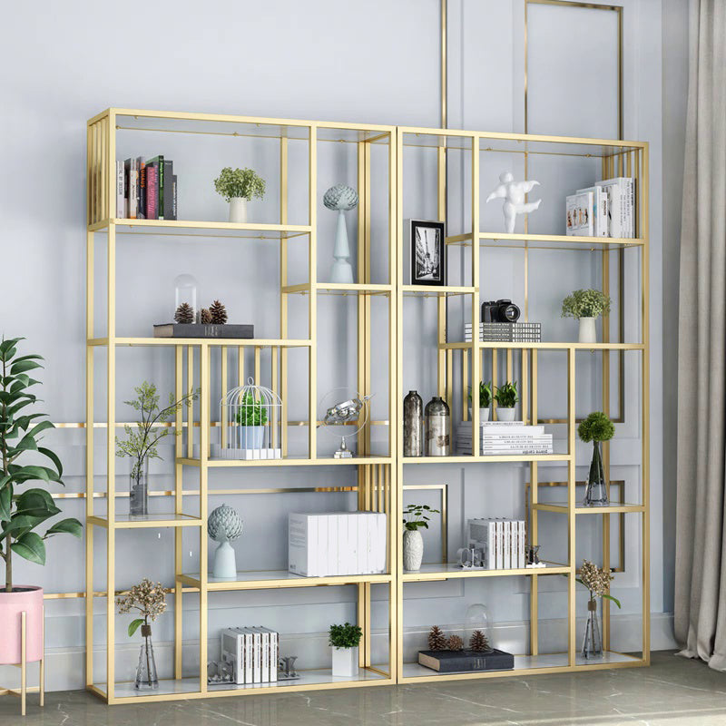 Modern Metal Bookcase with Rectangular Shelves Etagere Bookshelf , 9.8" W X 78.7" H
