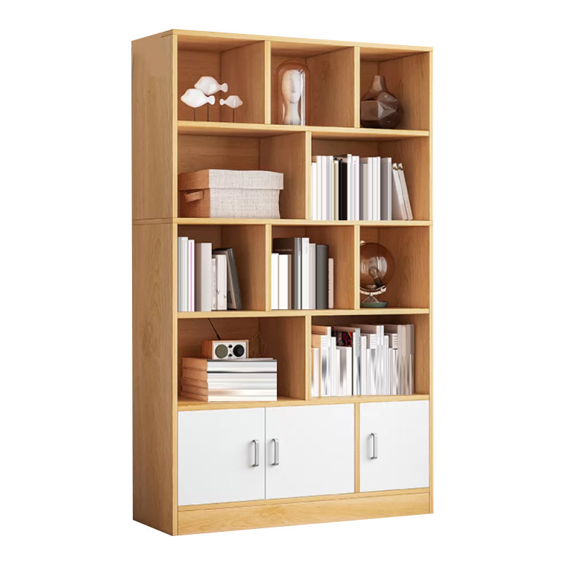 Modern Style Standard Bookcase with Doors Engineered Wood Bookshelf for Living Room