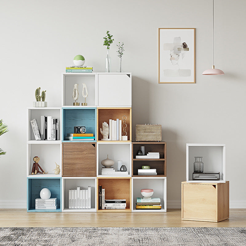 11.8" W Wooden Square Bookshelf Modern Closed Storage Bookcase for Home Office