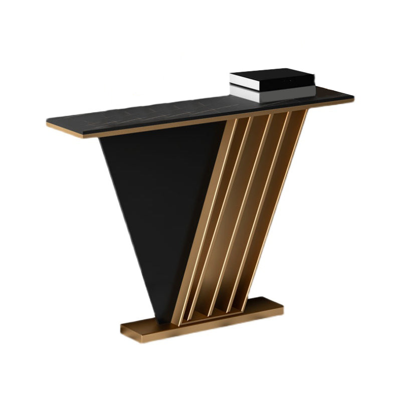 Glam Slate Rectangle Console Table Stain Resistant Console with Golden Base