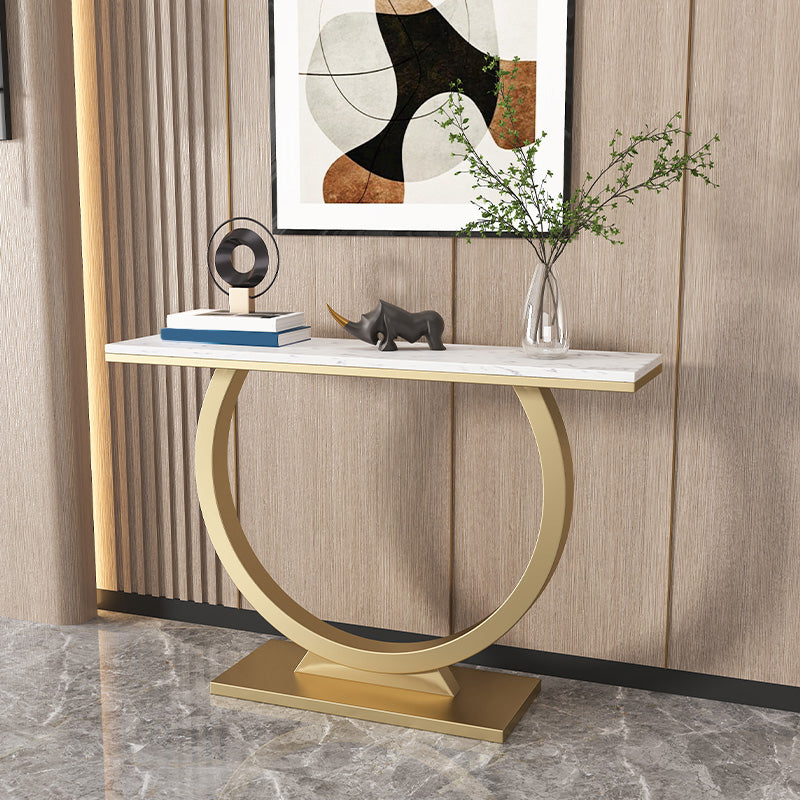 Glam Style Accent Table with Pedestal Base and Marble Rectangle Top