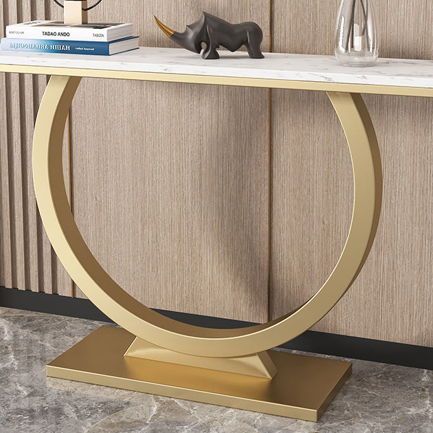 Glam Style Accent Table with Pedestal Base and Marble Rectangle Top