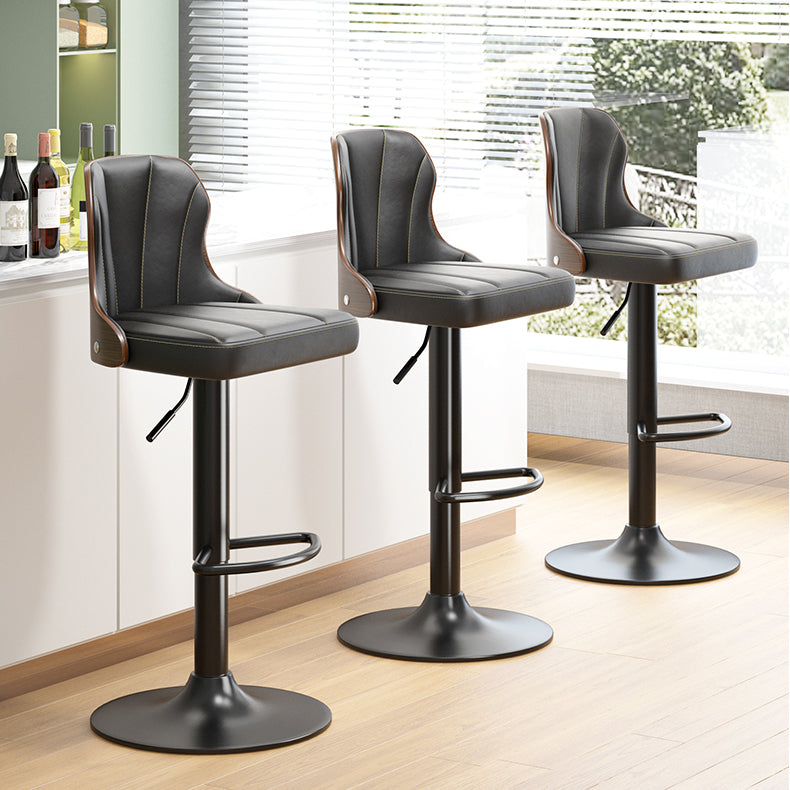 Scandinavian Metal Stool Leather Upholstered Counter Stool in Matte Finish for Indoor