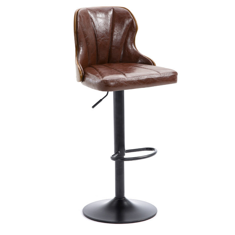 Scandinavian Metal Stool Leather Upholstered Counter Stool in Matte Finish for Indoor