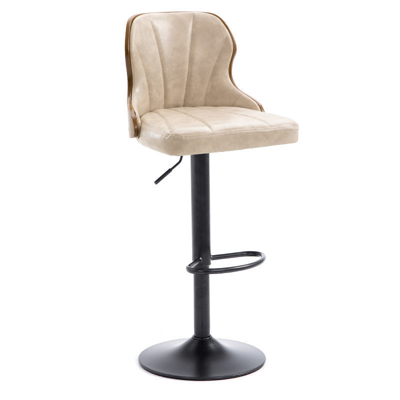 Scandinavian Metal Stool Leather Upholstered Counter Stool in Matte Finish for Indoor