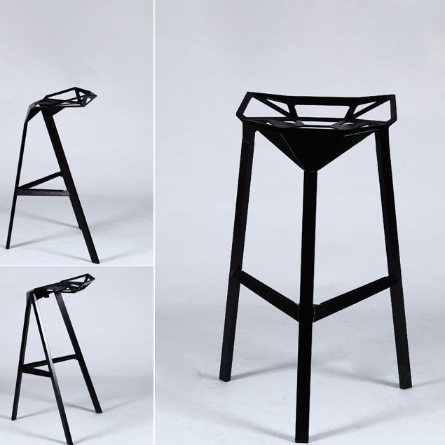 Modern Armless Backrest Counter Stool Iron Milk Tea Shop Bar Stool with Seat and Pedal