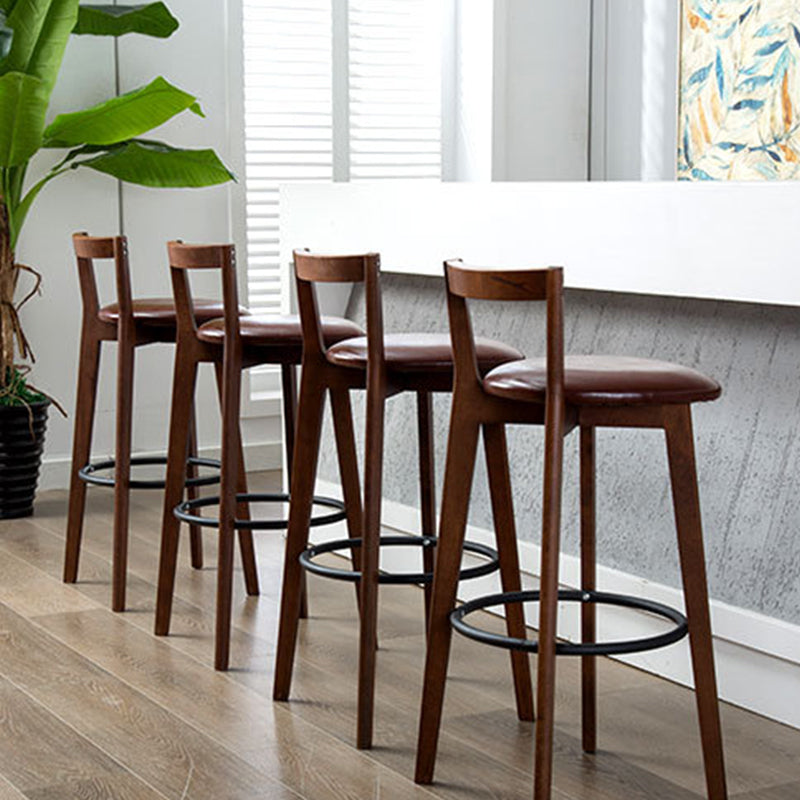 Contemporary Brown Wood Stool Faux Leather Furniture Low Back with 4 Legs