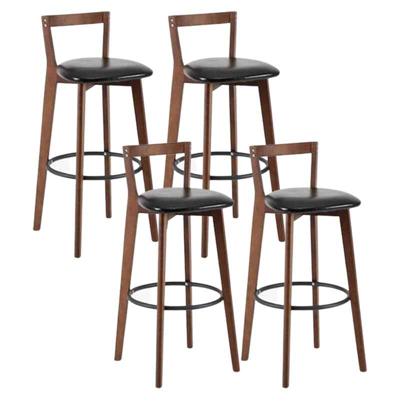 Contemporary Brown Wood Stool Faux Leather Furniture Low Back with 4 Legs