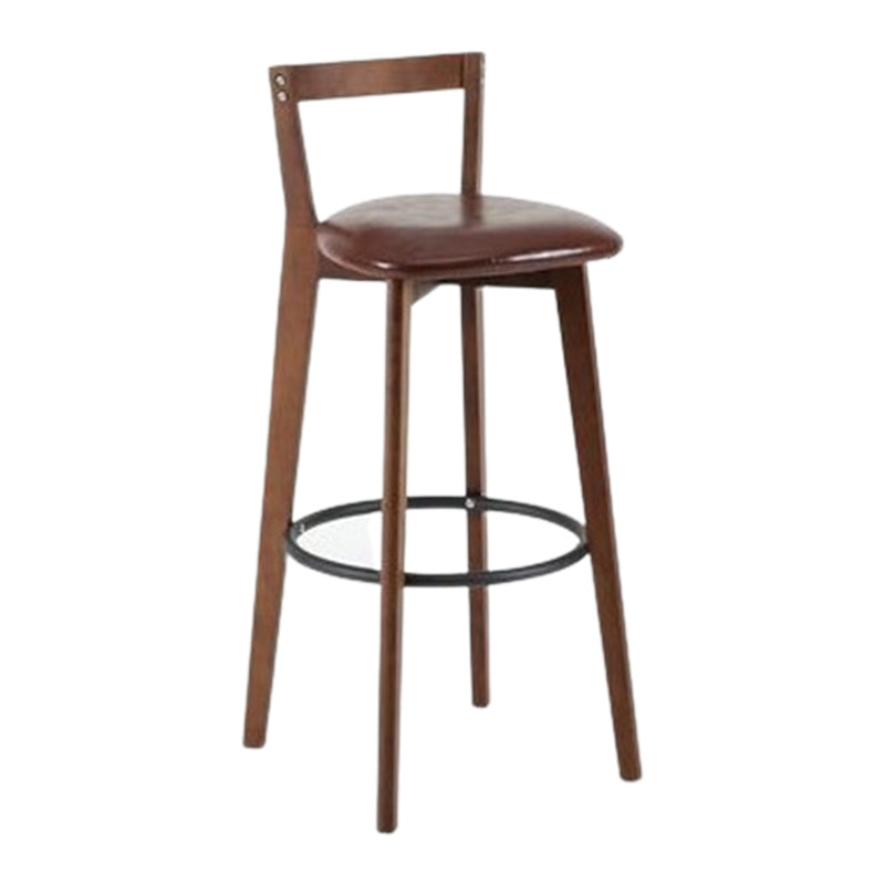 Contemporary Brown Wood Stool Faux Leather Furniture Low Back with 4 Legs