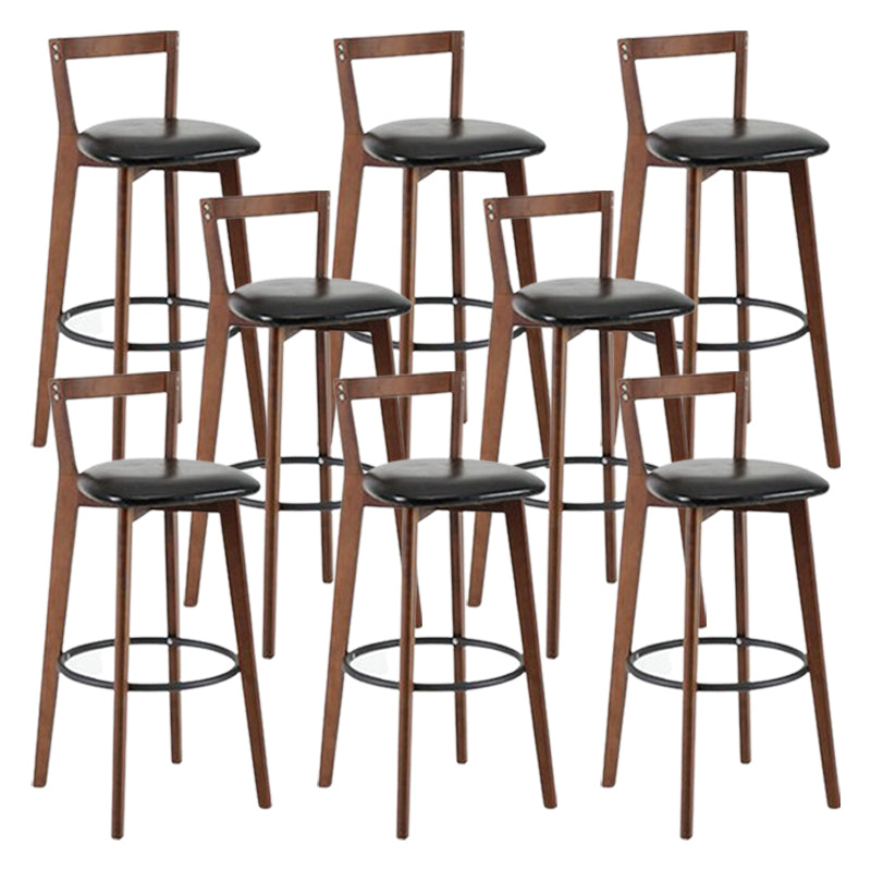 Contemporary Brown Wood Stool Faux Leather Furniture Low Back with 4 Legs