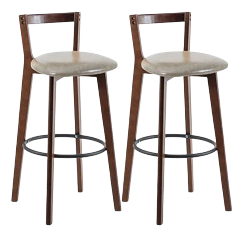 Contemporary Brown Wood Stool Faux Leather Furniture Low Back with 4 Legs