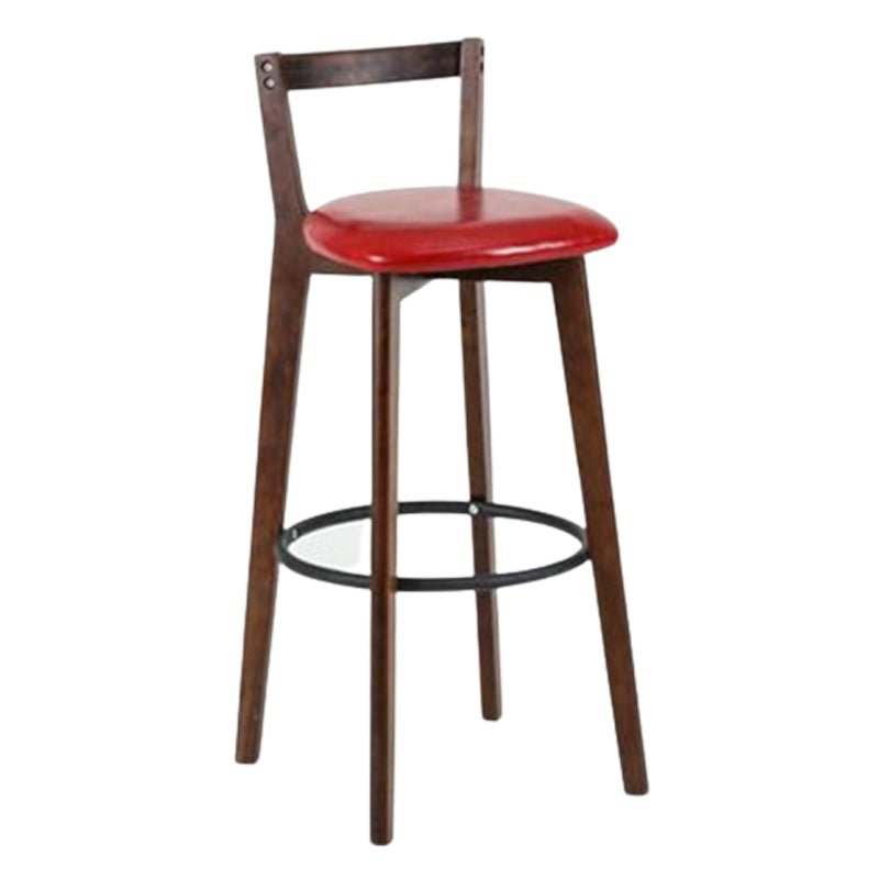 Contemporary Brown Wood Stool Faux Leather Furniture Low Back with 4 Legs