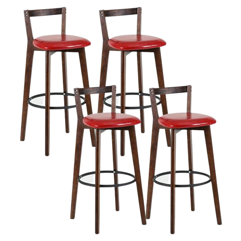Contemporary Brown Wood Stool Faux Leather Furniture Low Back with 4 Legs