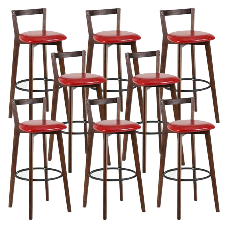 Contemporary Brown Wood Stool Faux Leather Furniture Low Back with 4 Legs