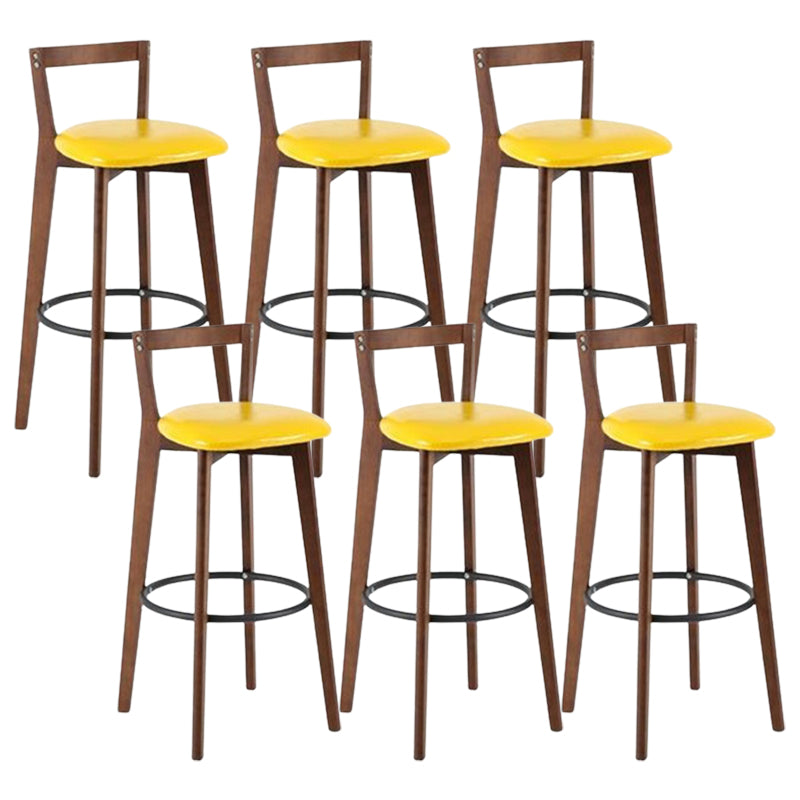 Contemporary Brown Wood Stool Faux Leather Furniture Low Back with 4 Legs