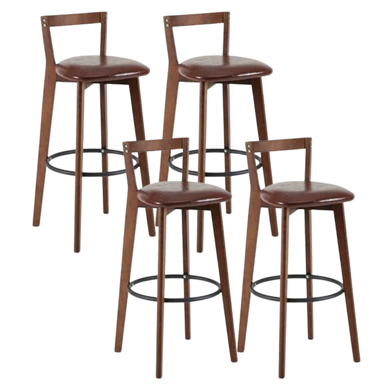 Contemporary Brown Wood Stool Faux Leather Furniture Low Back with 4 Legs