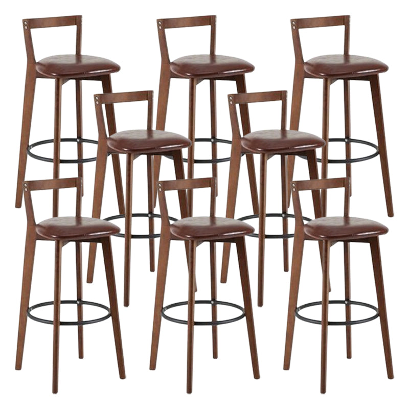 Contemporary Brown Wood Stool Faux Leather Furniture Low Back with 4 Legs