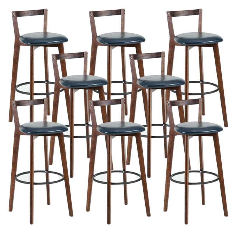 Contemporary Brown Wood Stool Faux Leather Furniture Low Back with 4 Legs