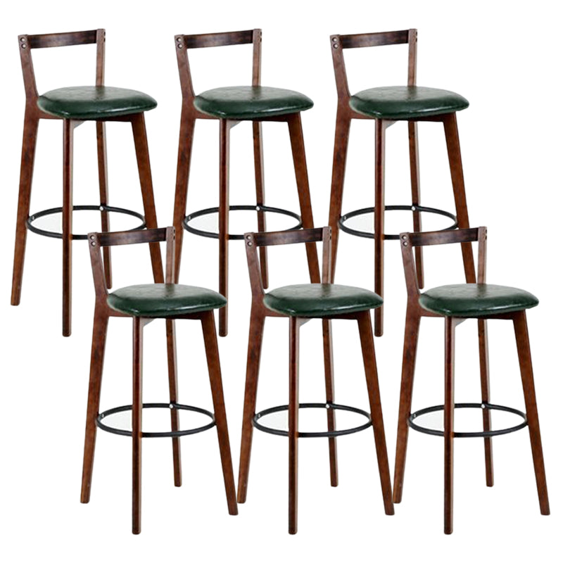 Contemporary Brown Wood Stool Faux Leather Furniture Low Back with 4 Legs