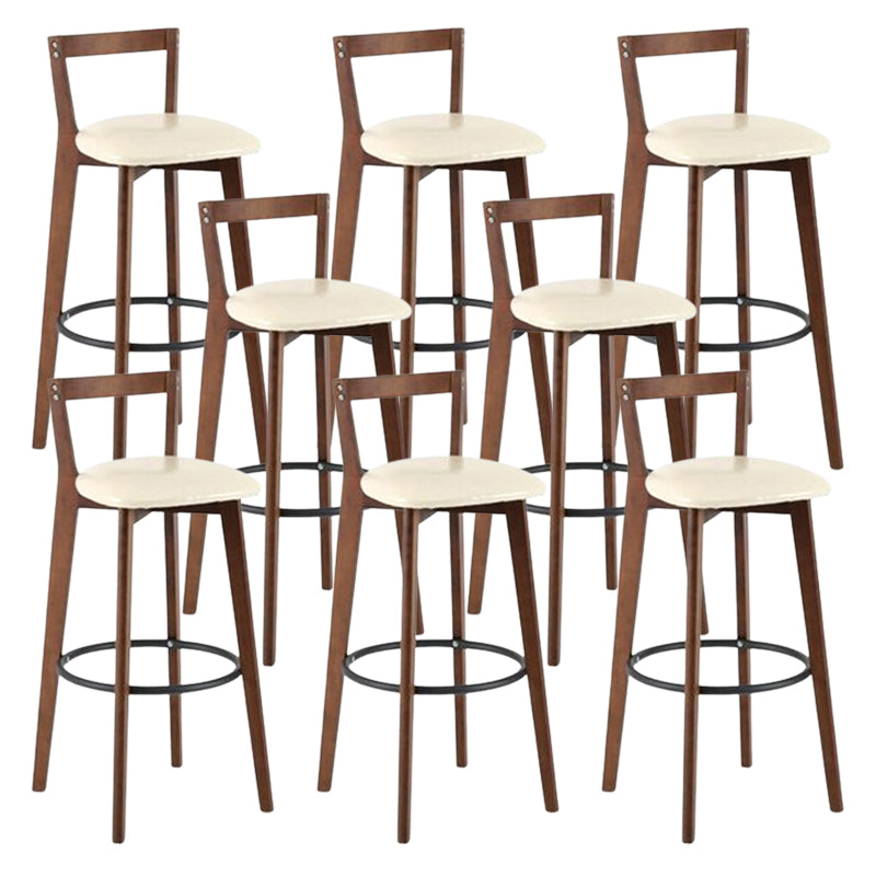 Contemporary Brown Wood Stool Faux Leather Furniture Low Back with 4 Legs