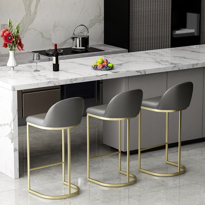 Modern Backrest Armless Counter Stool Iron Dining Room Bar Stool with Pedal and Cushion