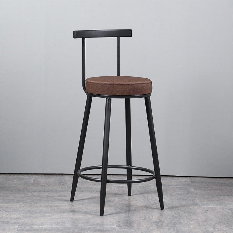 Industrial Metal Barstool Faux Leather Cushion Low Back Counter Stool with Legs for Home