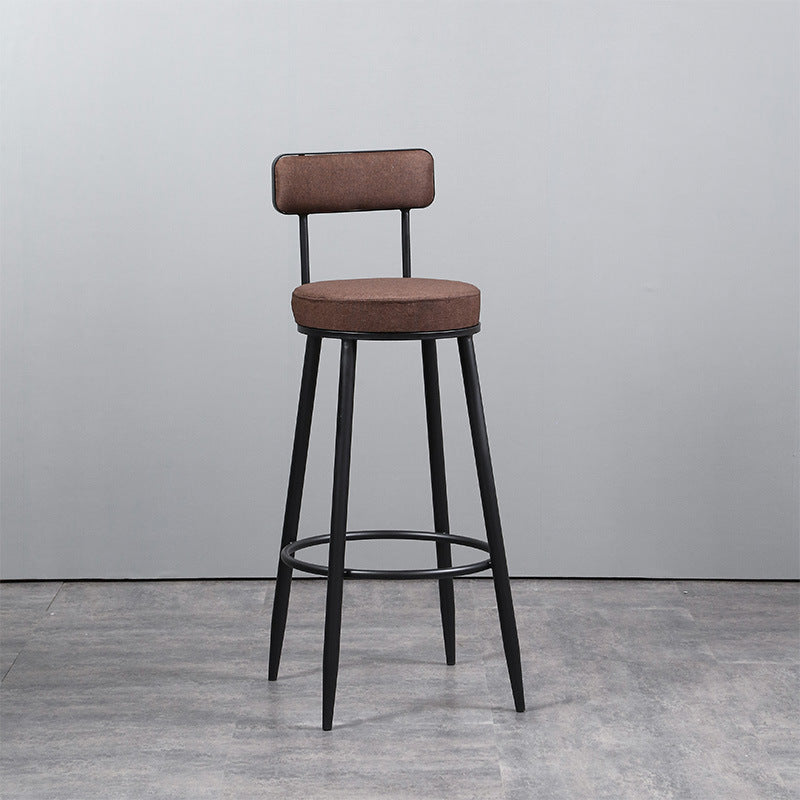 Industrial Metal Barstool Faux Leather Cushion Low Back Counter Stool with Legs for Home