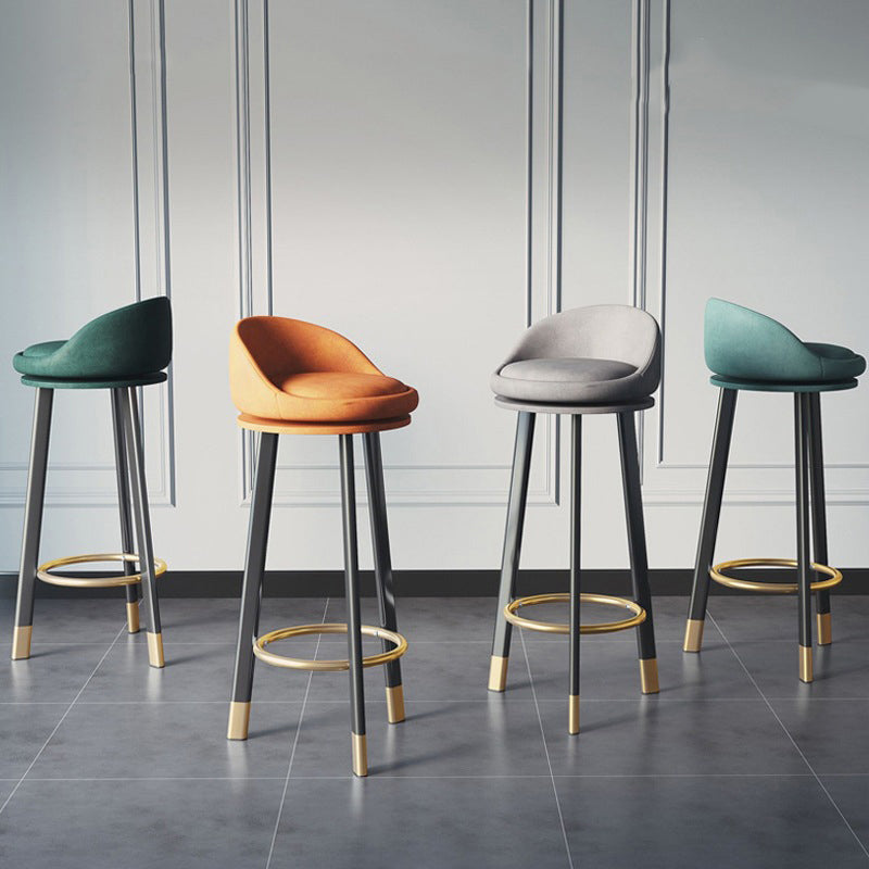 Glam Metal Barstool Faux Leather Footrest Stool in Matte Finsih for Indoor