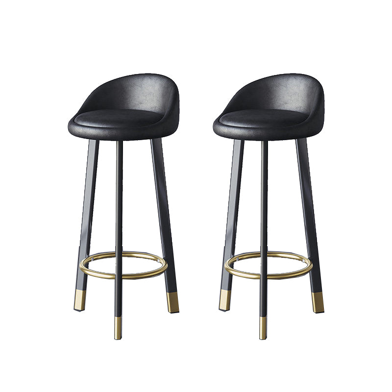Glam Metal Barstool Faux Leather Footrest Stool in Matte Finsih for Indoor